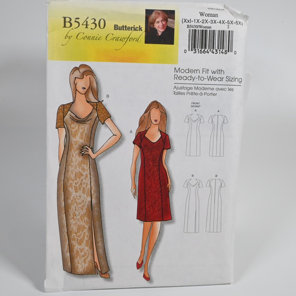 Butterick B5430 Sewing Pattern Woman XXL-6X Dress Uncut Factory Folded